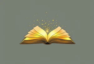 An open book with golden pages, each turning page revealing a different phase of life tattoo idea