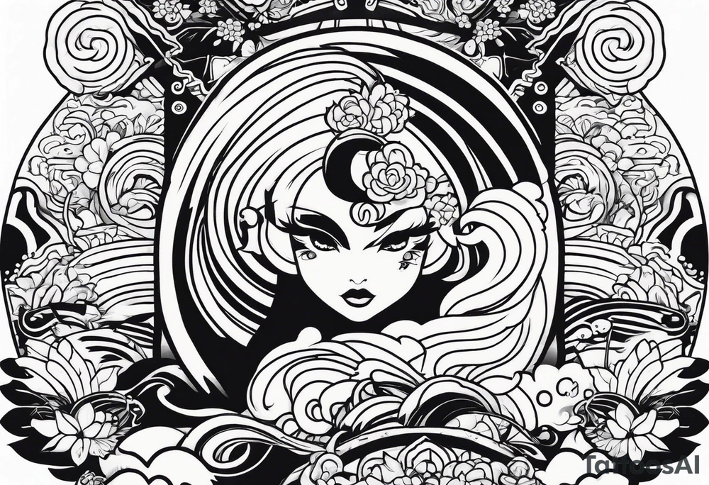 Japanise patch work tattoo black and white tattoo idea