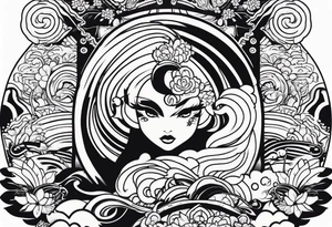 Japanise patch work tattoo black and white tattoo idea