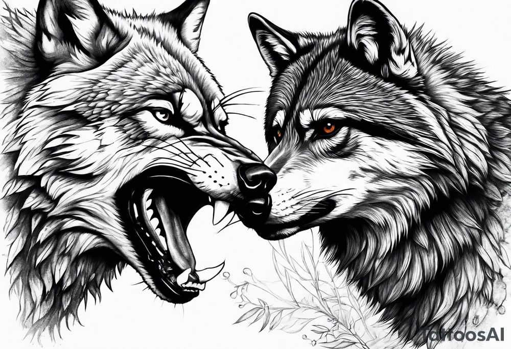 Wolf and raccoon fighting tattoo idea