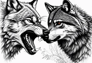 Wolf and raccoon fighting tattoo idea