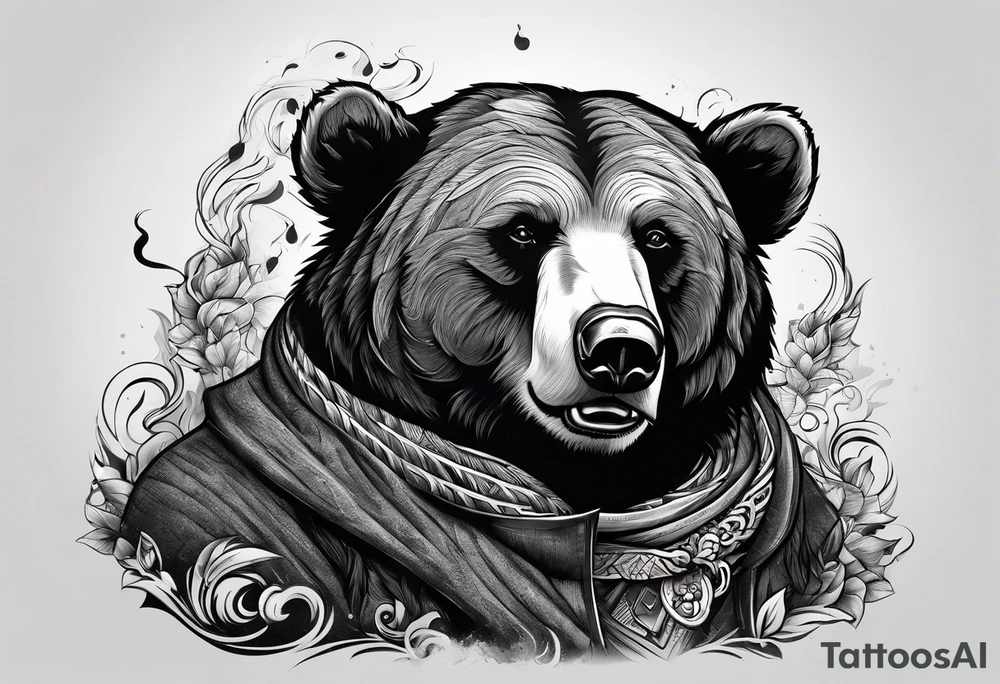 bear smoking cigarette tattoo idea