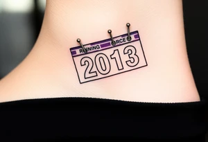 Racing half marathon bib 2013 purple and gold running safety pins piercing the skin running tattoo idea