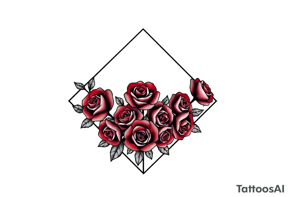 A lot of small red roses in a diamond shape tattoo idea