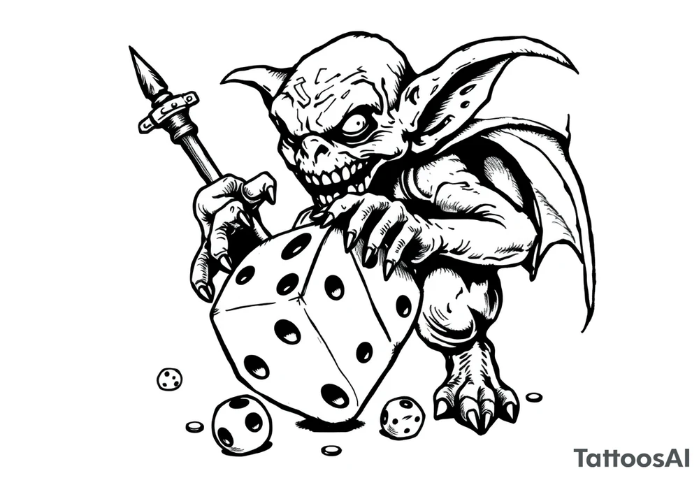 Simple American traditional style goblin rolling dice tattoo idea