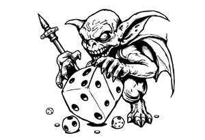 Simple American traditional style goblin rolling dice tattoo idea