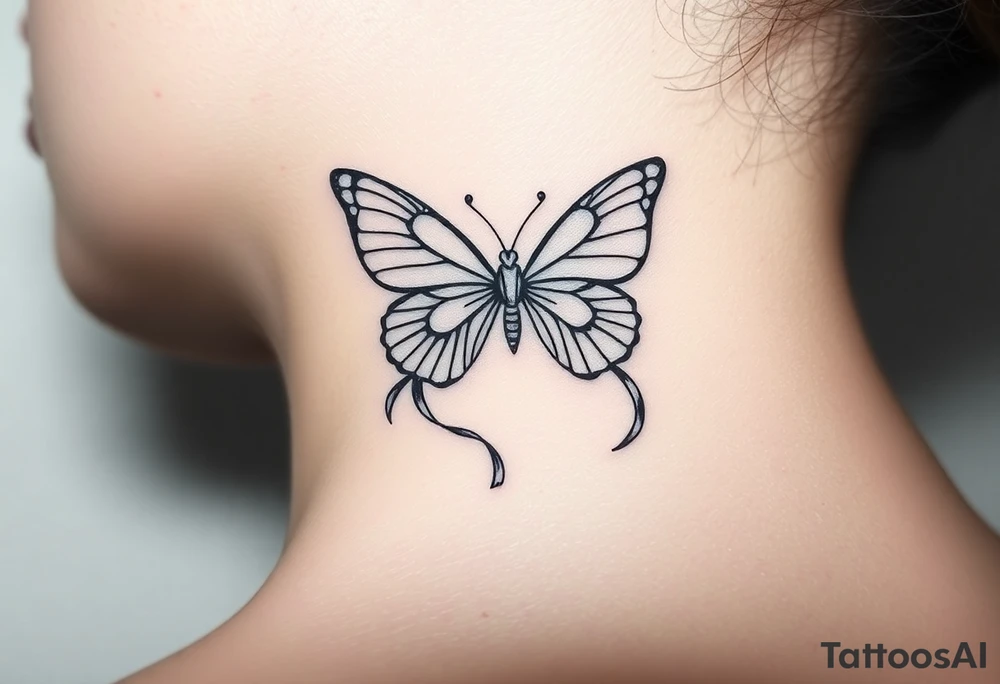 ethereal butterfly with flowing silk ribbons in moonlight tattoo idea
