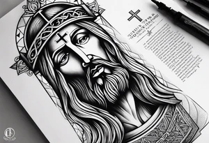 jesus leg tattoo with a cross and bible verse tattoo idea