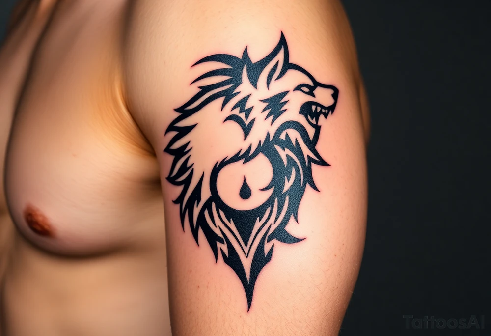 majestic yin yang wolf tribal tattoo idea