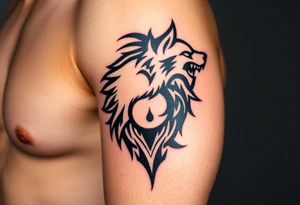majestic yin yang wolf tribal tattoo idea