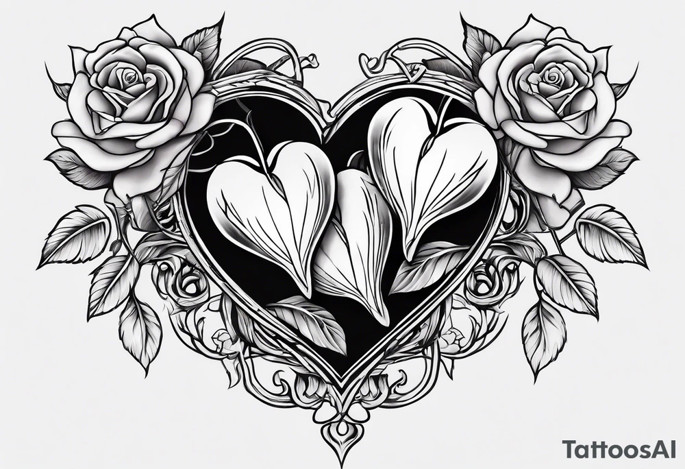 Bleeding heart in roses tattoo idea