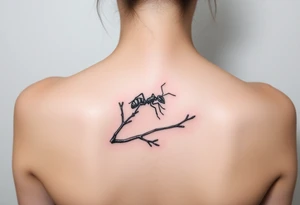 Army ant on a tree branch tattoo idea