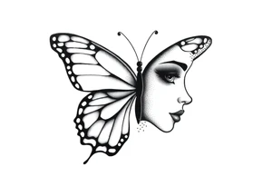 a butterfly half side with womans face tattoo idea