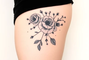 vintage bouquet of wild roses and meadow flowers with morning dew tattoo idea