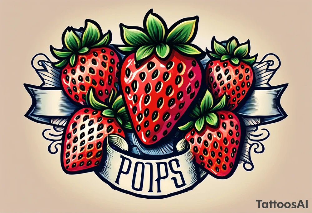 traditional navy tattoo Strawberry with banner that says Pops tattoo idea