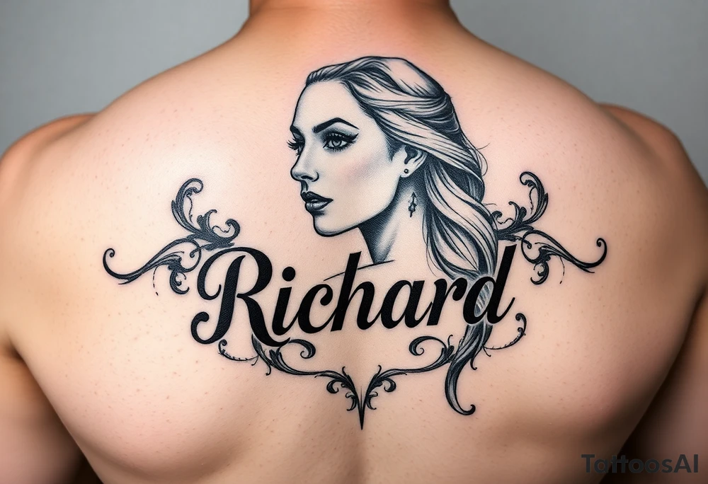 Easy Unique woman tattoo with the name Richard  in it tattoo idea