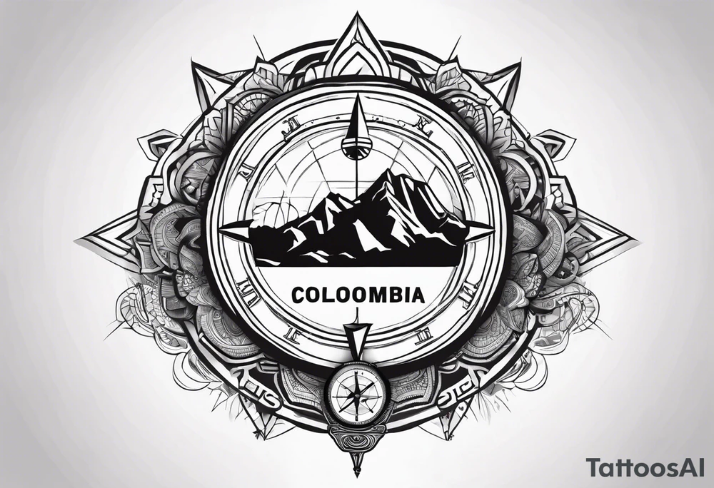 Colombia map with compass and soccer on fore arm tattoo idea