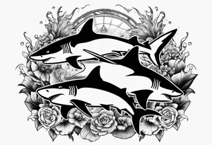 2 nautical style sharks wrapped around the knee no background tattoo idea