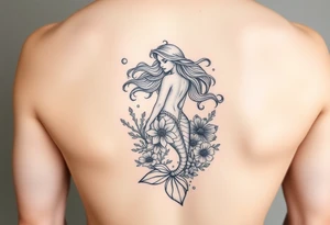 ethereal mermaid with flowing hair among coral and sea flowers tattoo idea