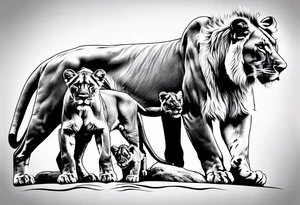 Lioness on her hind legs
 protecting her two cubs tattoo idea