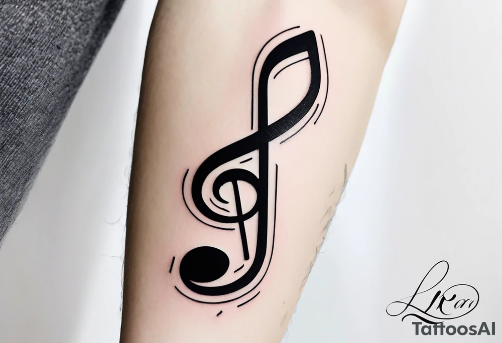 Simple minimalist tattoo in the style of single needle art depicting musical notes in the shape of letters “l” and “r” tattoo idea