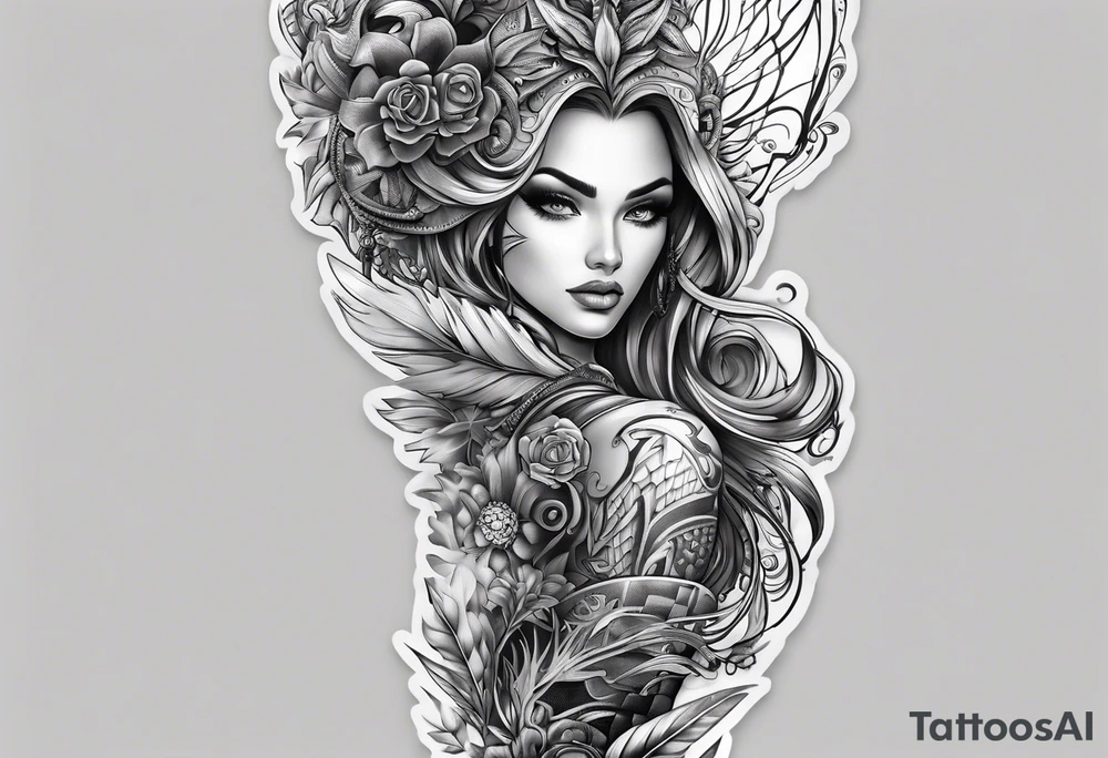 Full leg tattoo 2D tattoo idea