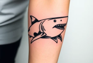 Masculine strong great white shark flowing forward in water tattoo idea