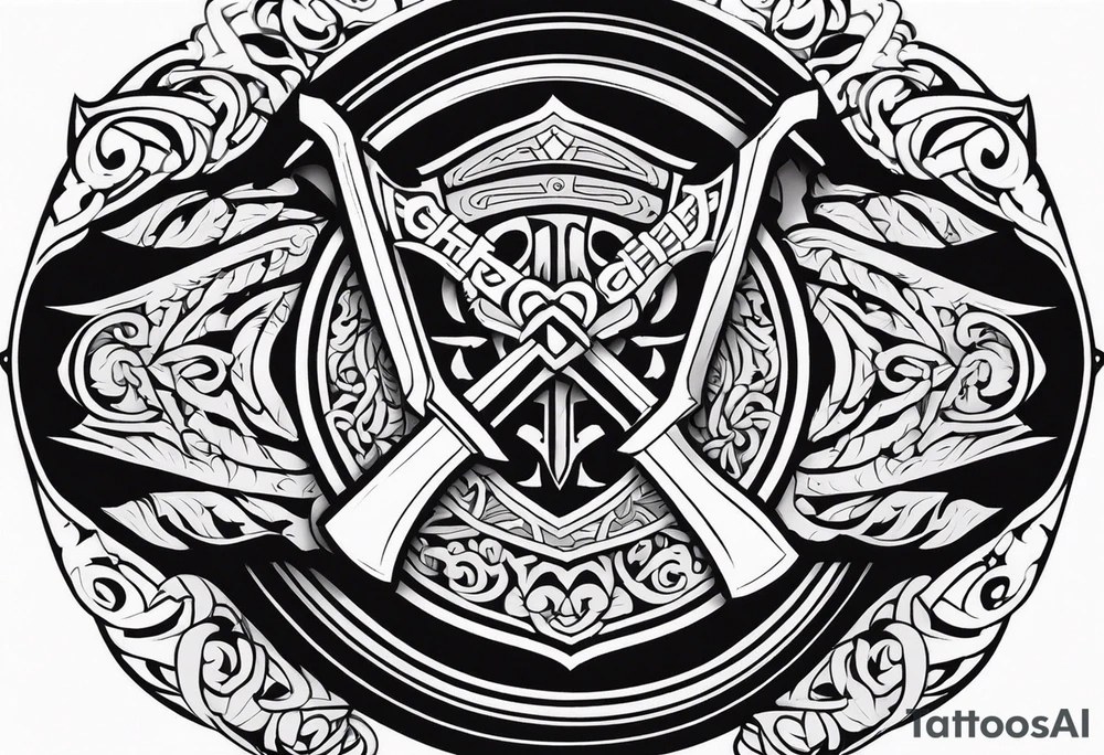 Valhalla sword shield axe tattoo idea