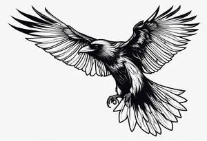 outline with straight lines of a flying raven, withot grafik inside tattoo idea