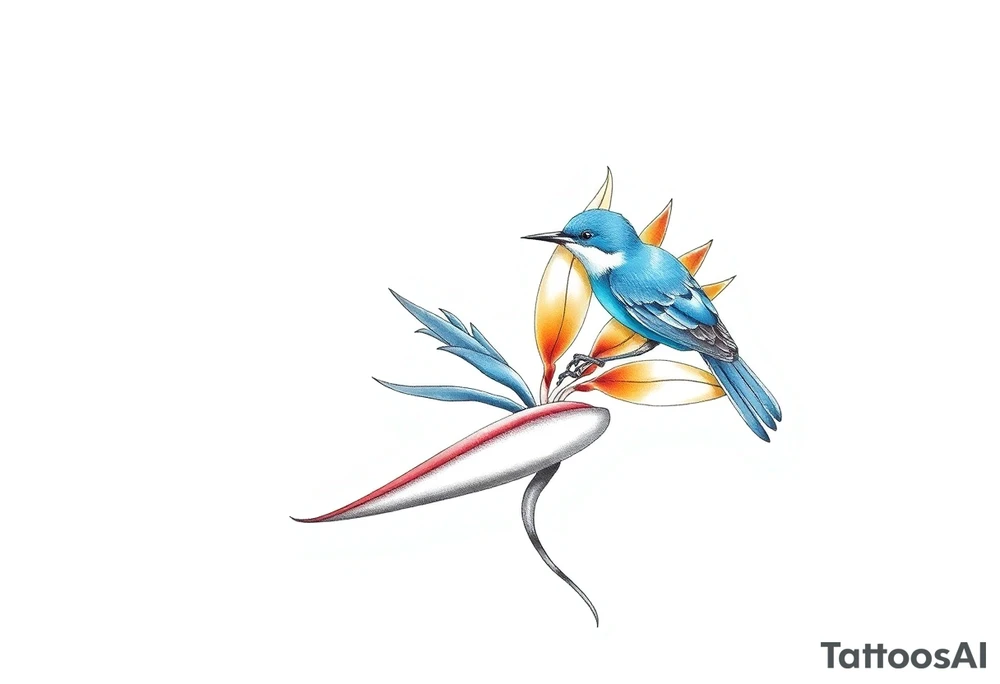 Bird of paradise flower with blue bird tattoo idea