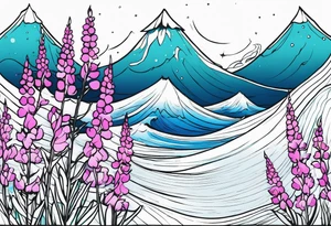 ocean wave with lupine and fireweed tattoo idea