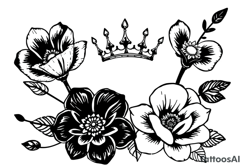 detailed beautiful gothic boho flowers with gorgeous crown tattoo idea