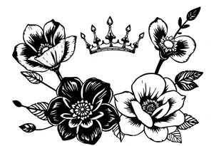 detailed beautiful gothic boho flowers with gorgeous crown tattoo idea