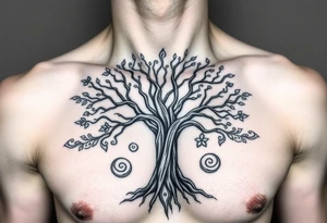 Female Detailed tree of life tree with designs around it with a lot of shading tattoo idea