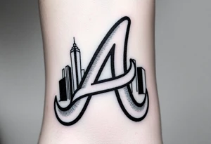 Atlanta Braves letter logo “A” overlapping a 3D Atlanta skyline behind the logo tattoo idea
