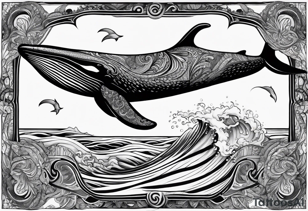 Back Breaching North Pacific humpback whale paisley tattoo idea