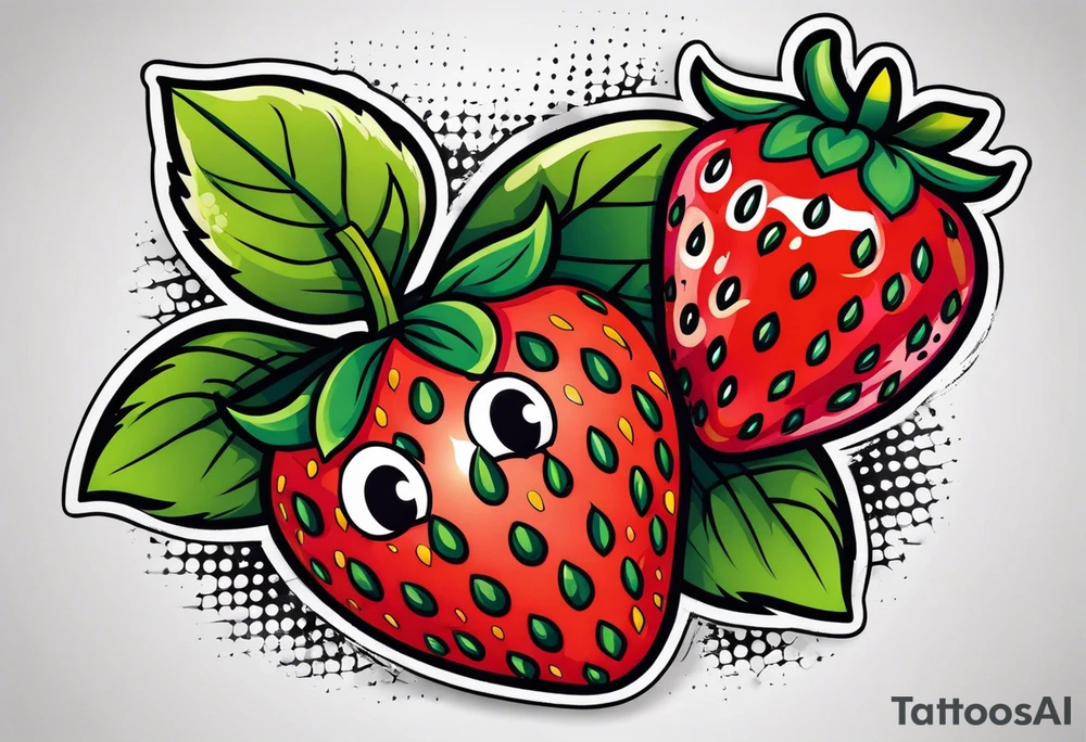 Single Strawberry new school tattoo idea