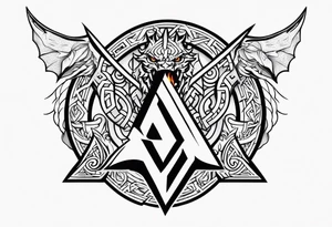 Valhalla sword shield dragon axe Valknut fire tattoo idea