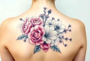 3d realistic Bouquet Carnation rose lily luster and aster flower tattoo idea