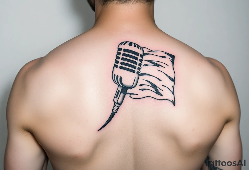Microphone with a box mic flag tattoo idea