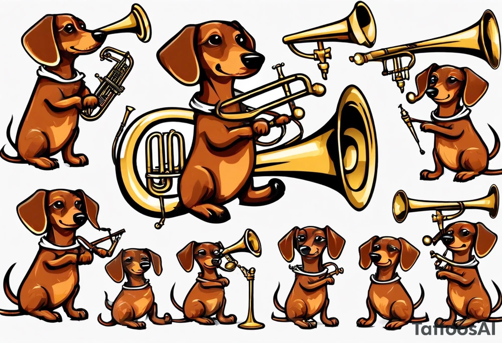 dachshund playing trombone tattoo idea