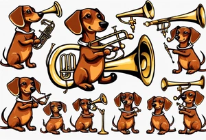 dachshund playing trombone tattoo idea
