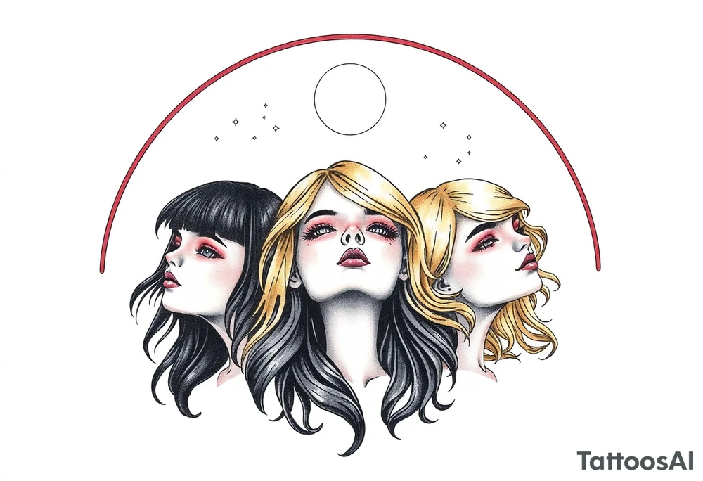 3 petites filles ( une cheveux noir et deux blondes)
sous un arc en ciel incomplet tattoo idea
