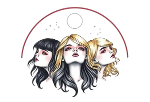 3 petites filles ( une cheveux noir et deux blondes)
sous un arc en ciel incomplet tattoo idea