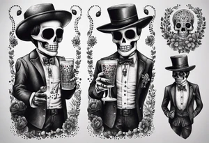 Mexico day of dead  man standing
 skeleton drink 4x6 cm cute tattoo idea