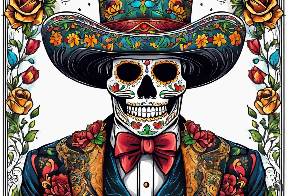 Mexico day of dead  rectangle  man skeleton tattoo idea