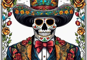 Mexico day of dead  rectangle  man skeleton tattoo idea