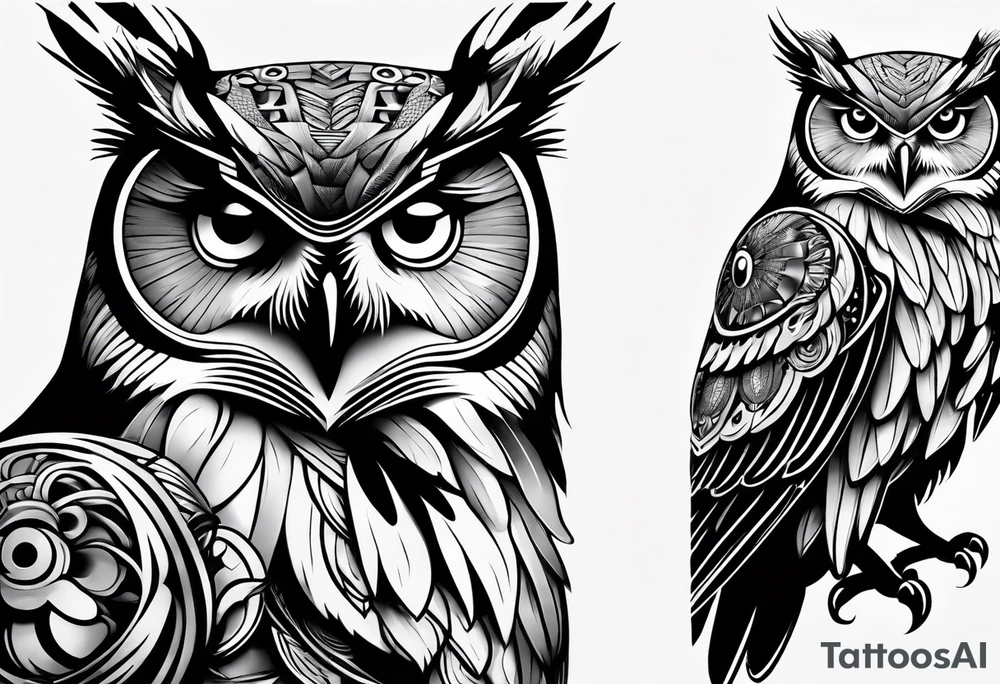 Owl on left chest tattoo idea
