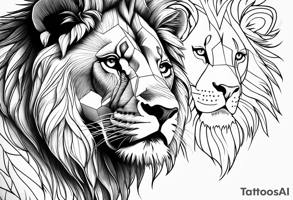 Lion face, half geometry tattoo idea