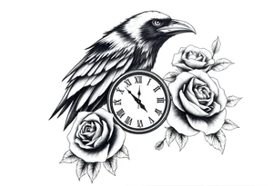 raven,roses,clock. tattoo idea